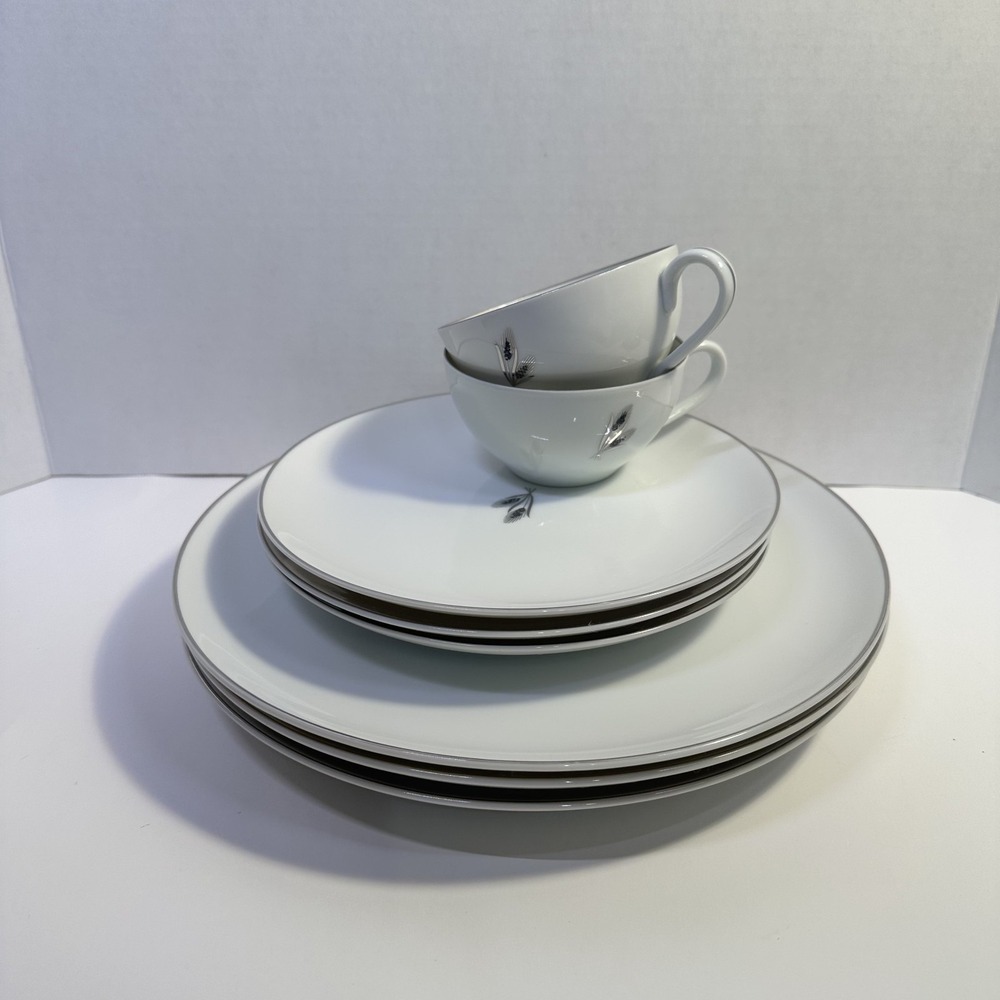 Fukagawa Arita Silver Wheat 928 Japan Hand Painted China Plates Cups 8 Pc Set